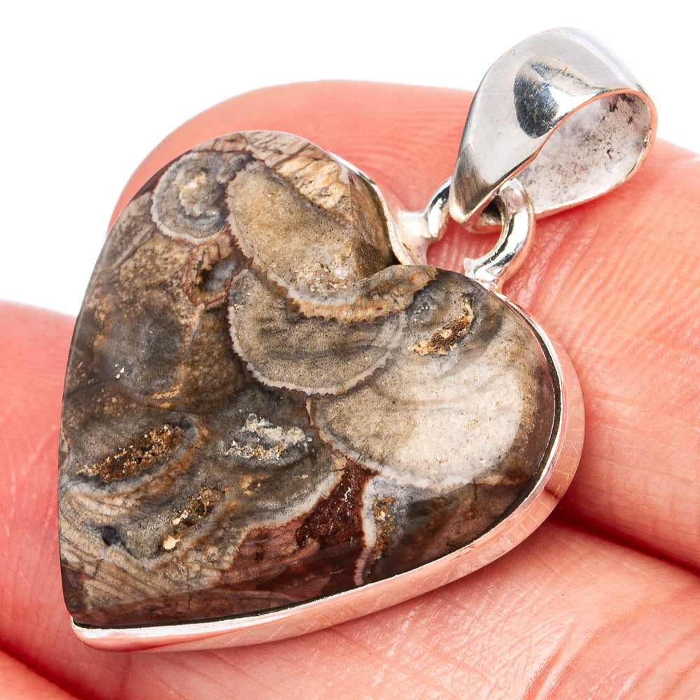 Mushroom Rhyolite Heart Pendants 1 1/4" (925 Sterling Silver) P43259