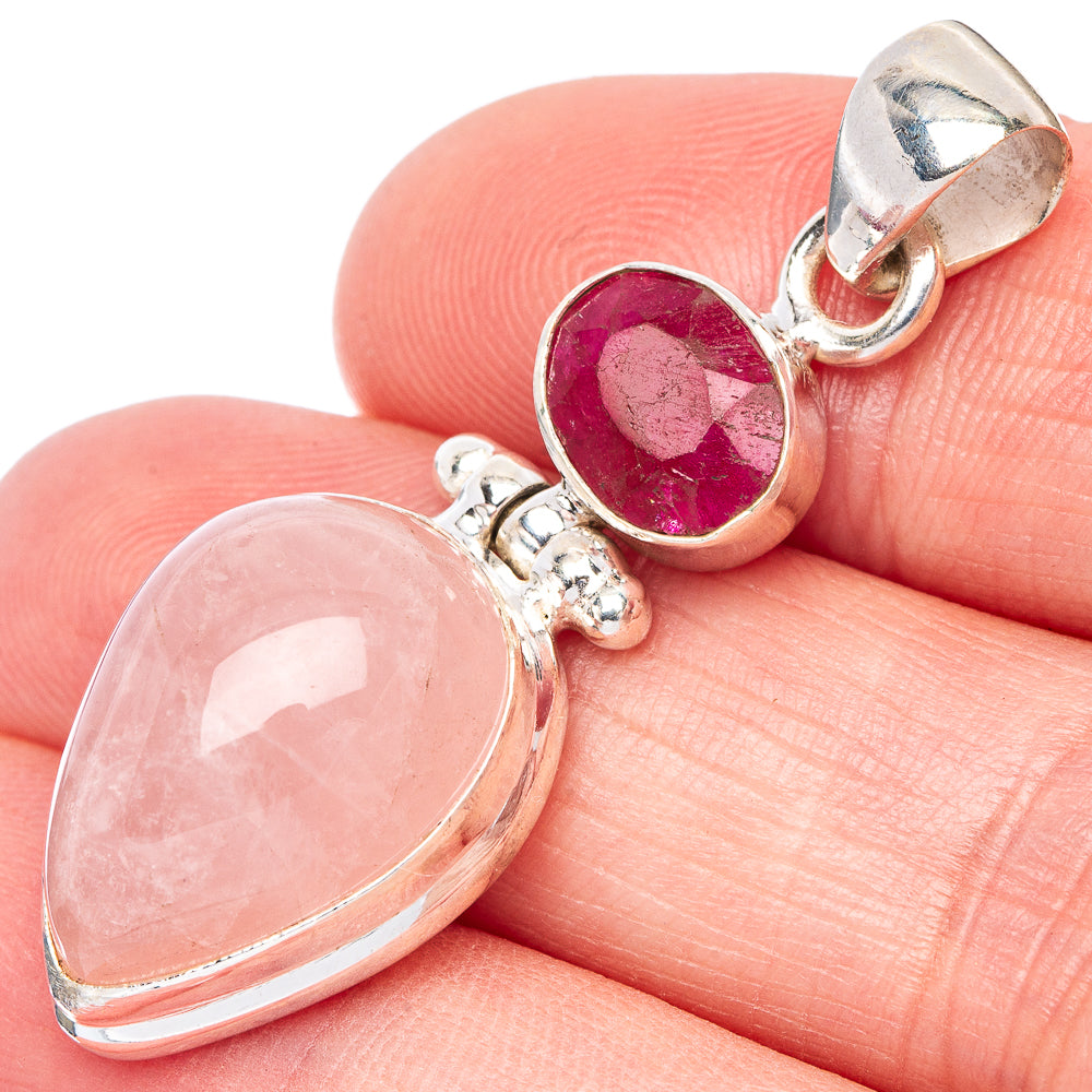 Rose Quartz, Ruby Pendant 1 5/8" (925 Sterling Silver) P40996