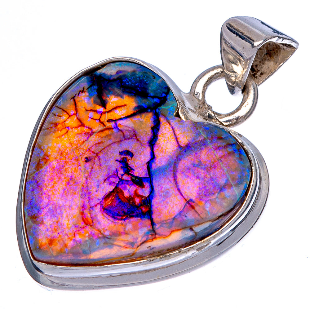 Rare Sterling Opal Heart Pendant 1 1/8" (925 Sterling Silver) P40470