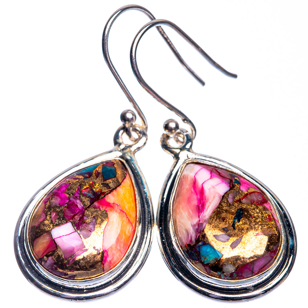 Kingman Pink Dahlia Turquoise Earrings 1 1/2" (925 Sterling Silver) E432734