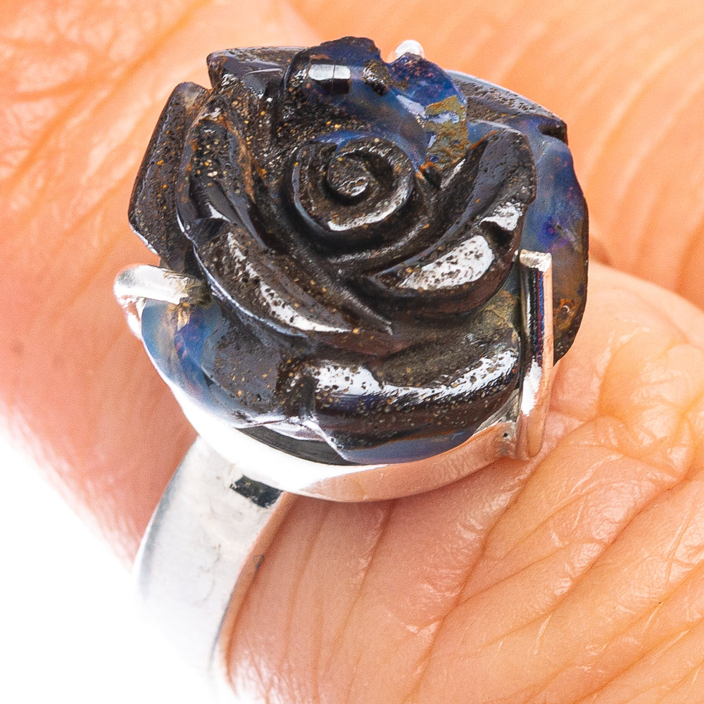 Rare Boulder Opal Rose Ring Size 5.75 (.925 Sterling Silver)