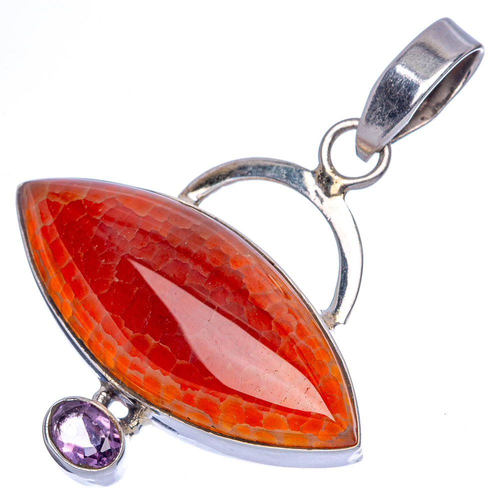 Fire Crab Agate, Amethyst Pendant 1 7/8" (925 Sterling Silver) P40073