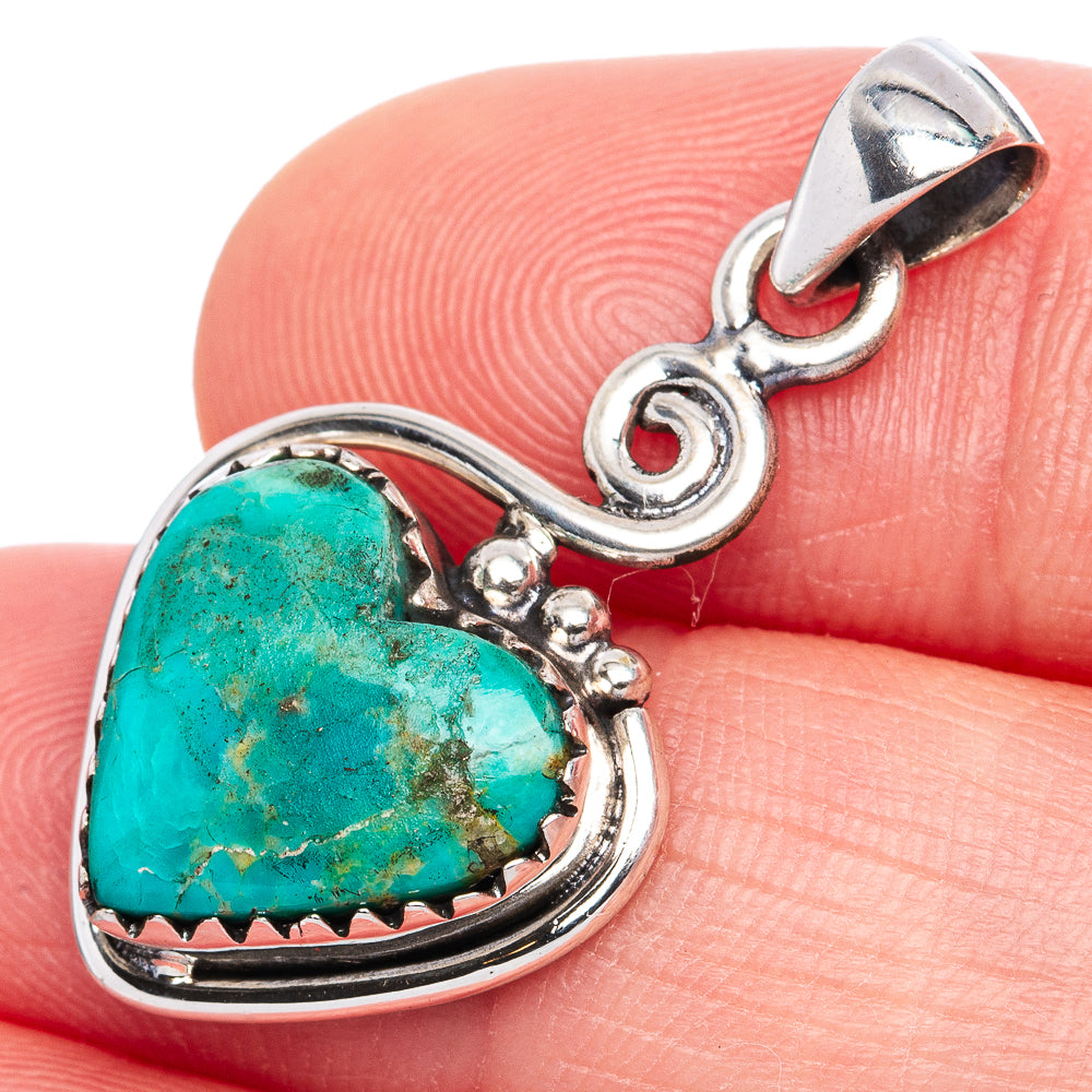 Rare Arizona Turquoise Heart Pendant 1 1/4" (925 Sterling Silver) P42091