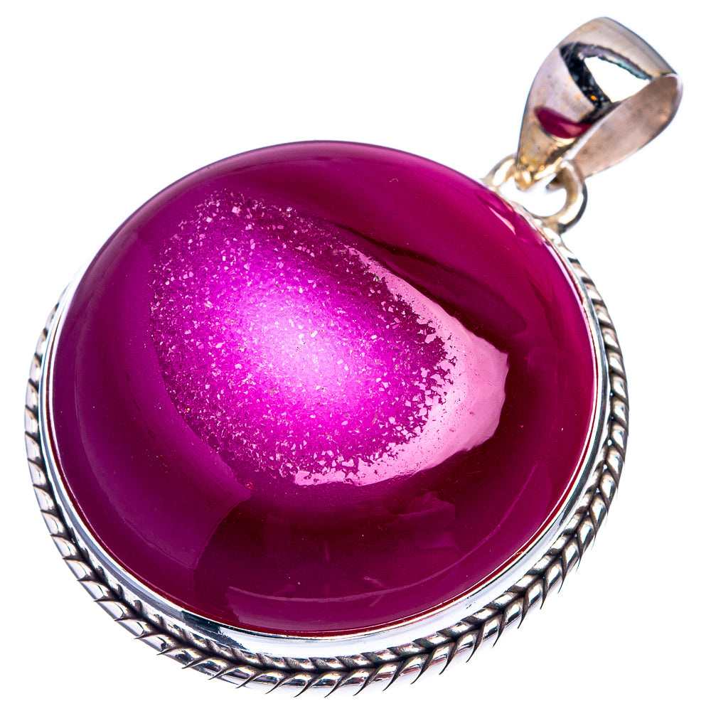 Pink Agate Druzy Pendant 1 3/4" (925 Sterling Silver) P38846