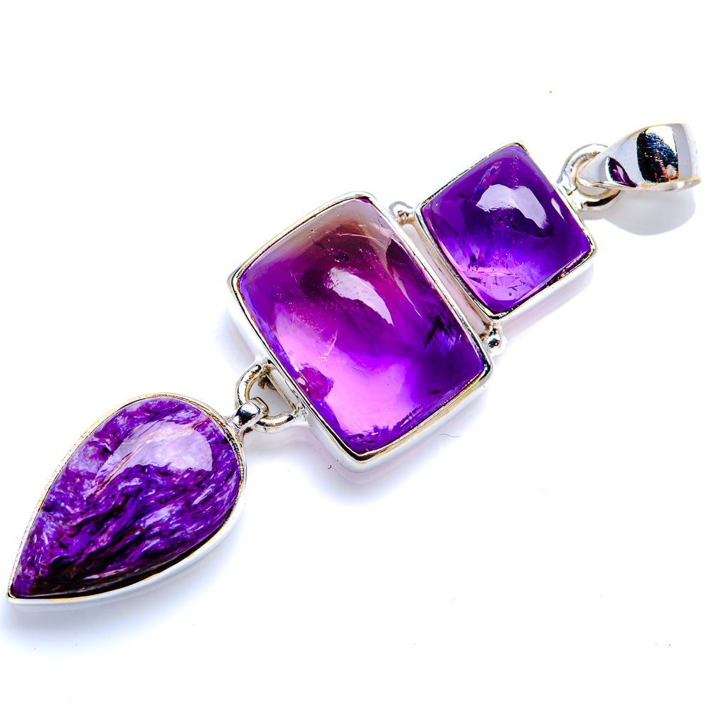Charoite, Amethyst 925 Sterling Silver Pendant 2 1/2" (925 Sterling Silver) PD38387