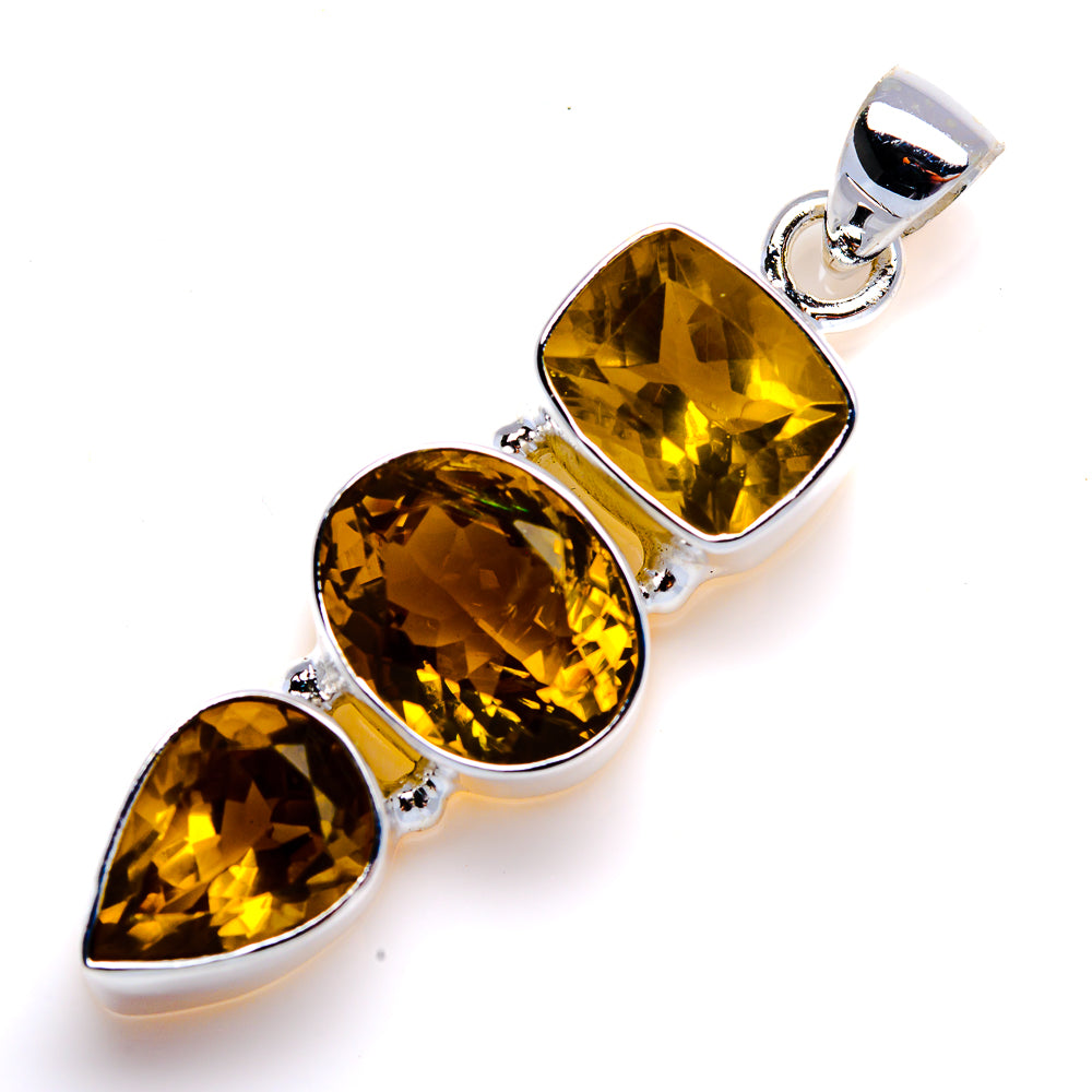 Faceted Citrine Pendant 2" (925 Sterling Silver) PD38054