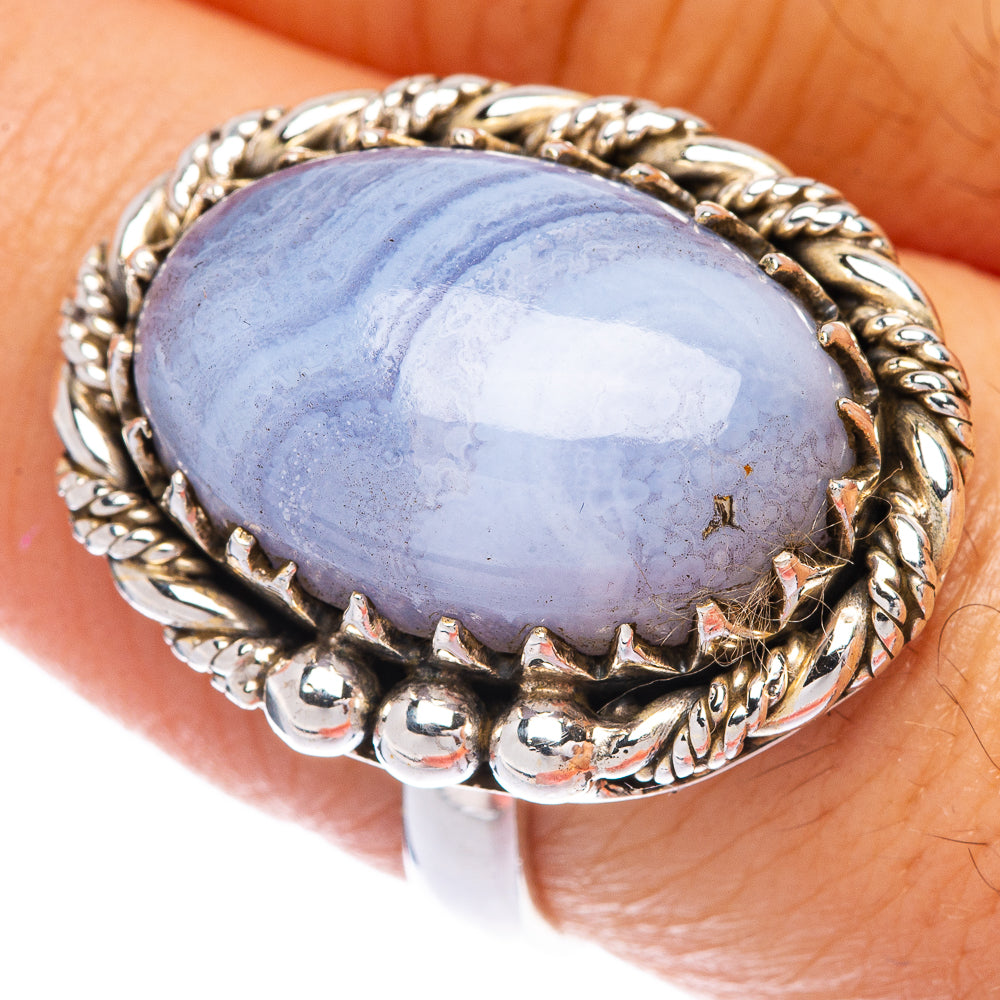 Blue Lace Agate Ring Size 8 (925 Sterling Silver) R144909