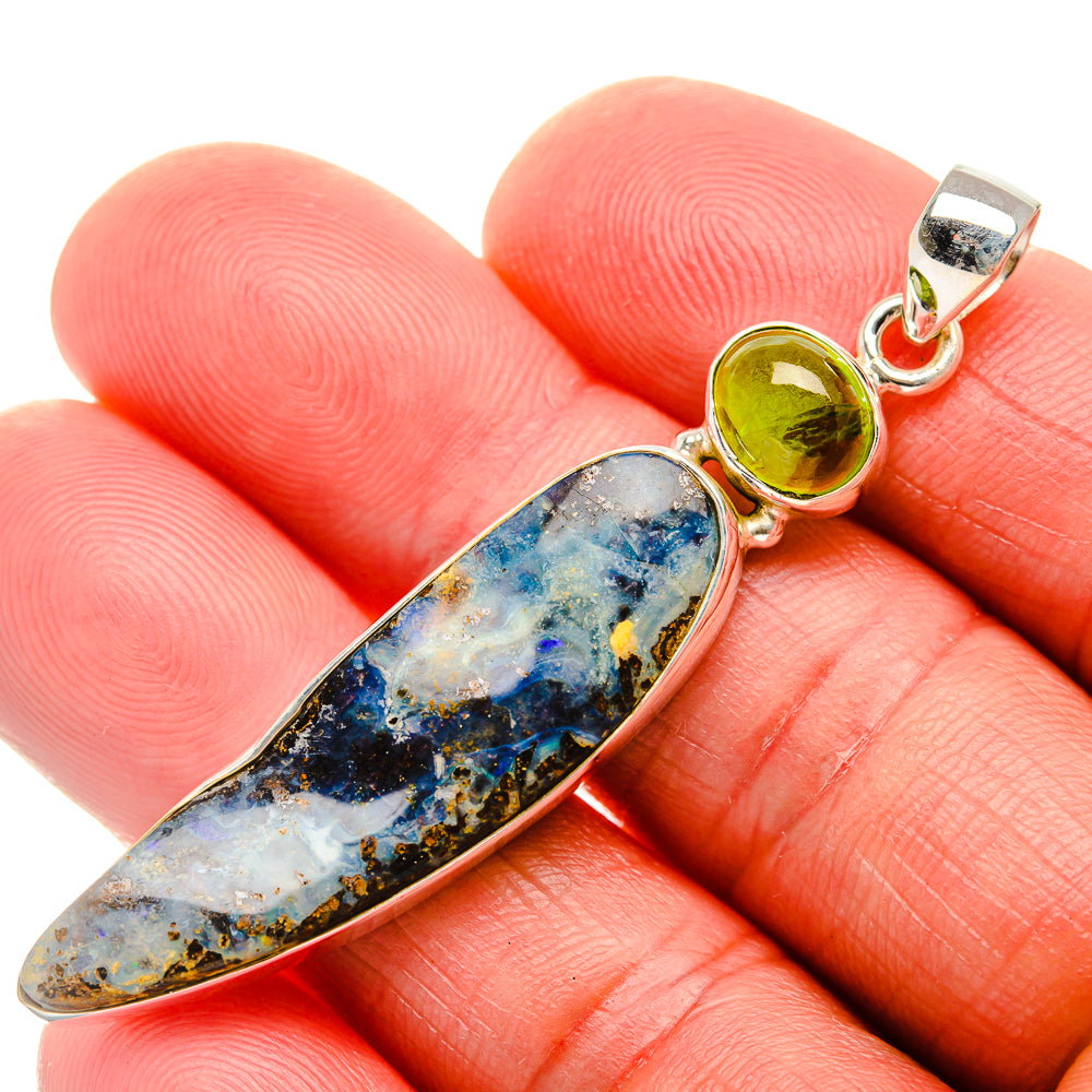 Boulder Opal, Peridot Pendant 2 1/2" (925 Sterling Silver) PD38230