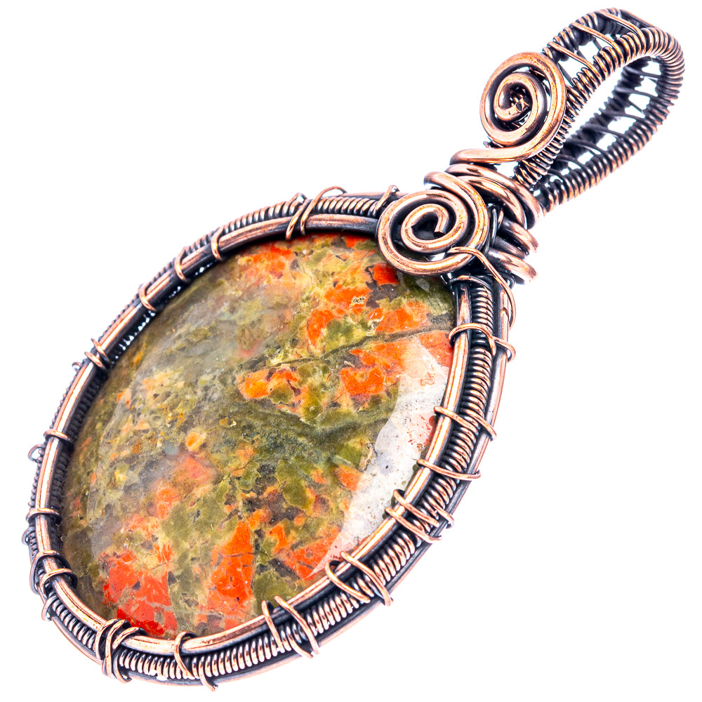 Unakite Wire Wrap Pendant 2 1/2" (Oxidized Copper)