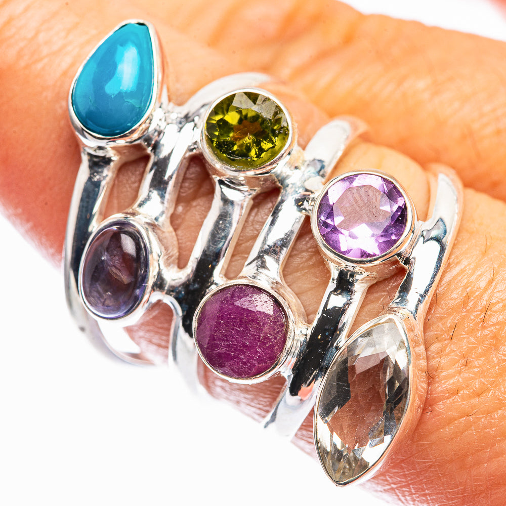 Sleeping Beauty Turquoise, Peridot, Tanzanite, Amethyst, White Quartz, Ruby Ring Size 8 (925 Sterling Silver) R142243