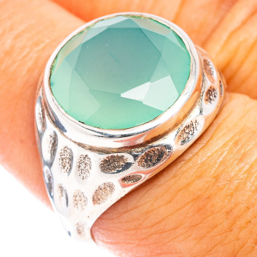 (Classic Series) Aqua Chalcedony Ring Size 7.5 (.925 Sterling Silver)