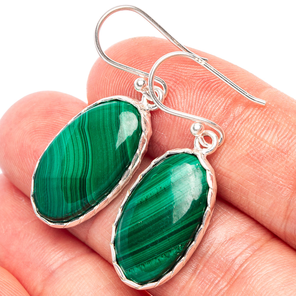 Malachite Earrings 1 3/8" (925 Sterling Silver) E2299