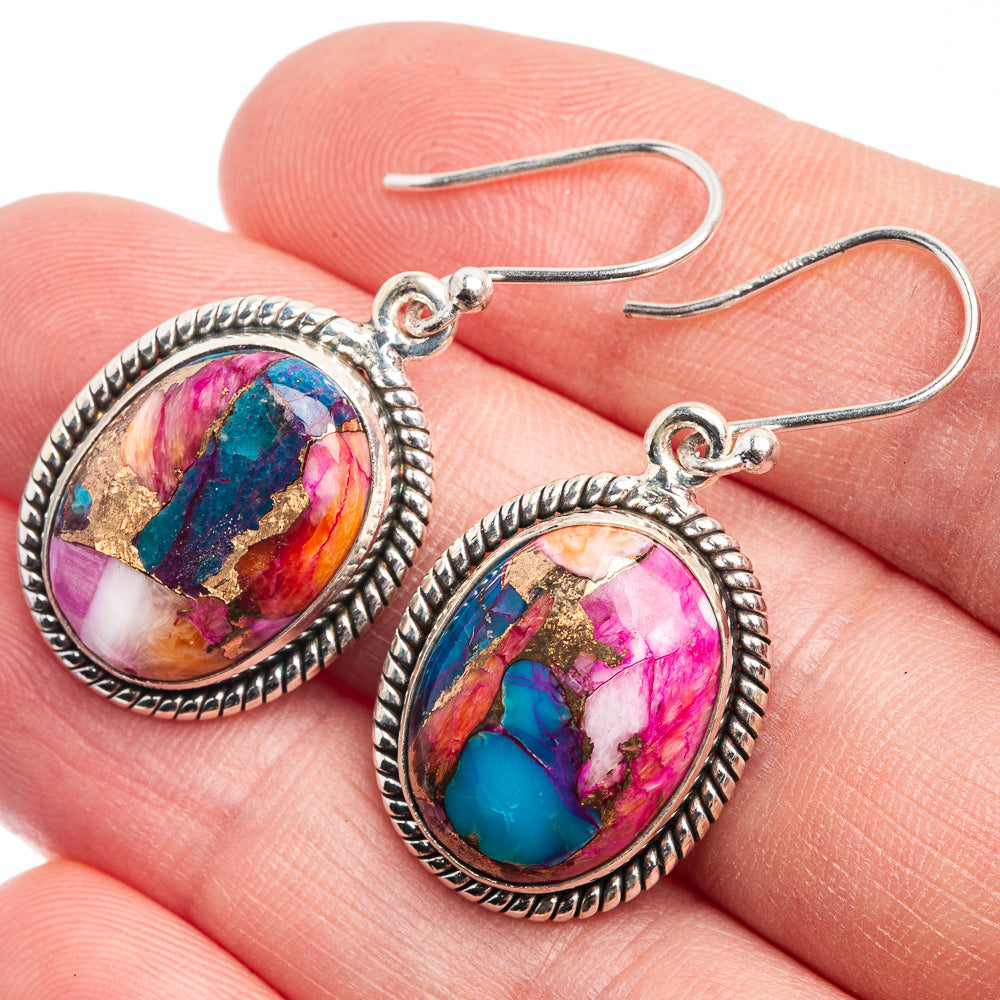 Kingman Pink Dahlia Turquoise Earrings 1 3/8" (925 Sterling Silver) E432441