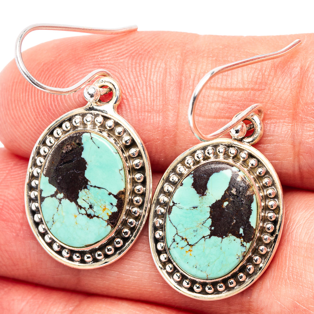 Turquoise Earrings 1 1/4" (.925 Sterling Silver)
