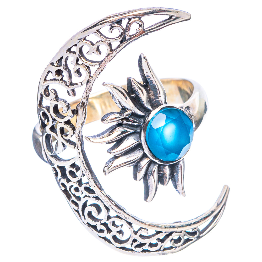Chalcedony Moon Sun Dainty Ring Size 7 Adjustable (925 Sterling Silver) R5243