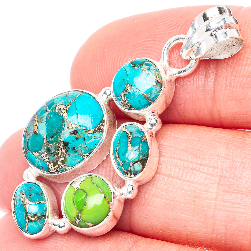 Blue Green Copper Composite Turquoise Pendant 1 1/2" (925 Sterling Silver) P41120