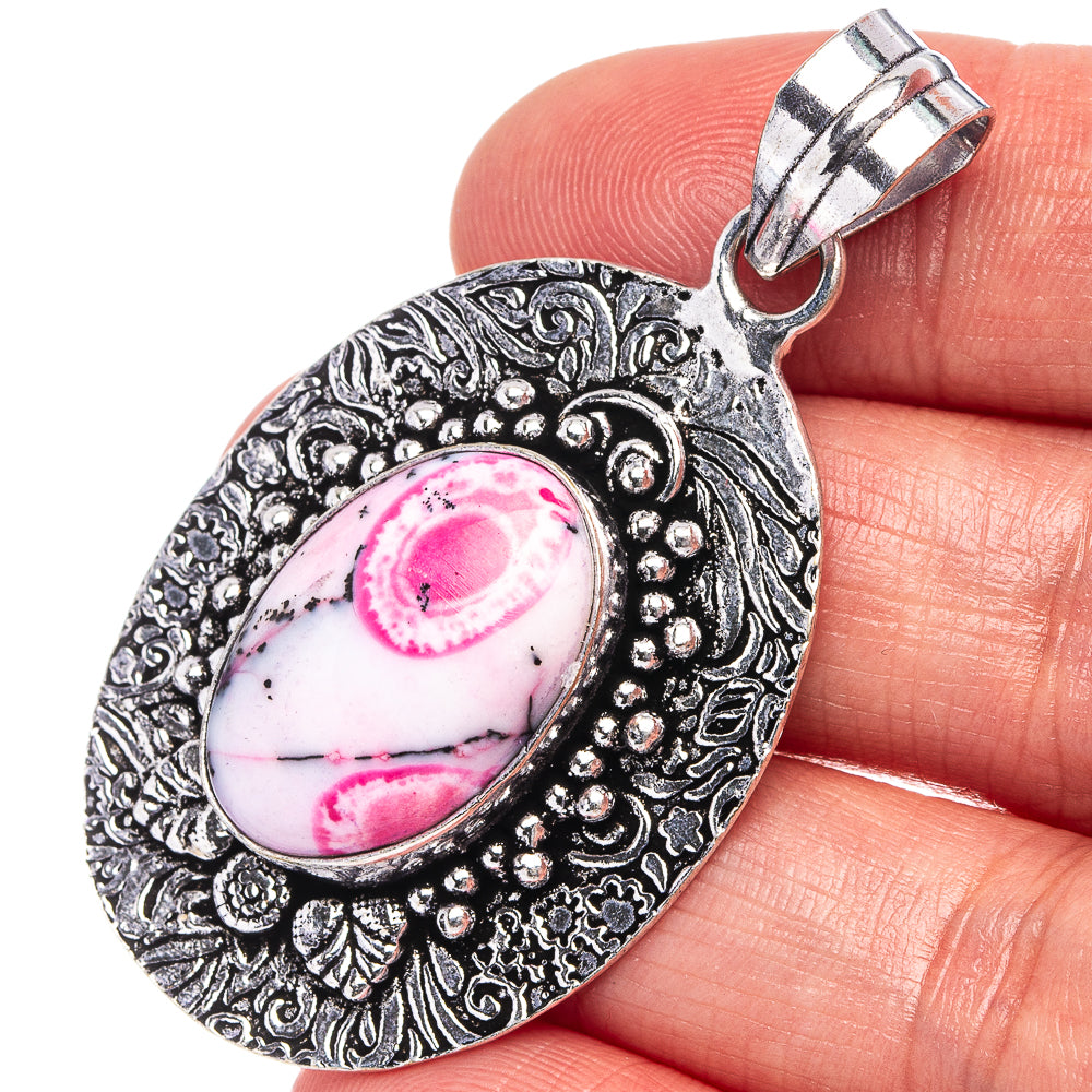 Pink Dendritic Opal Pendant 2 1/8" (German Silver)