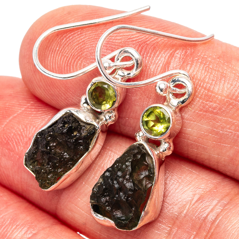 Rare Moldavite Earrings 1 3/8" (.925 Sterling Silver)