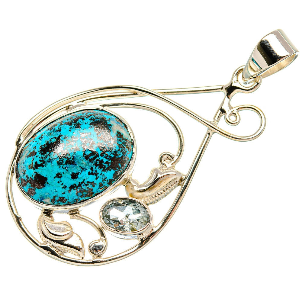 Premium Shattuckite, Blue Topaz 925 Sterling Silver Pendant 2" (925 Sterling Silver) PD37757