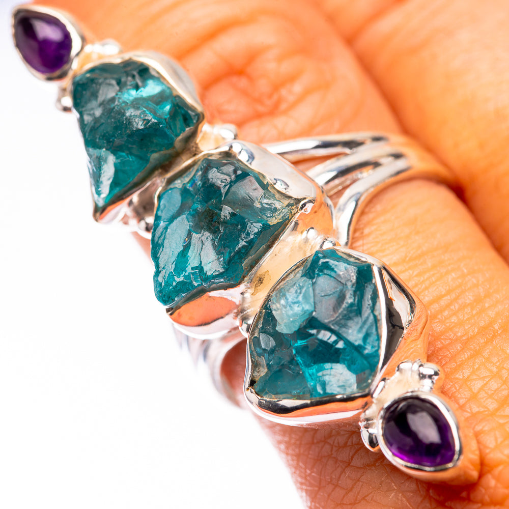 Large Raw Blue Fluorite, Amethyst Ring Size 9.75 (925 Sterling Silver) R140632