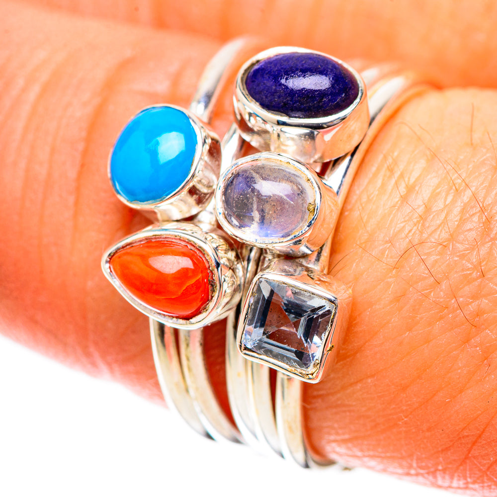 Sleeping Beauty Turquoise, Tanzanite, Blue Topaz, Red Coral, Rainbow Moonstone Ring Size 7.5 (925 Sterling Silver) RING137840