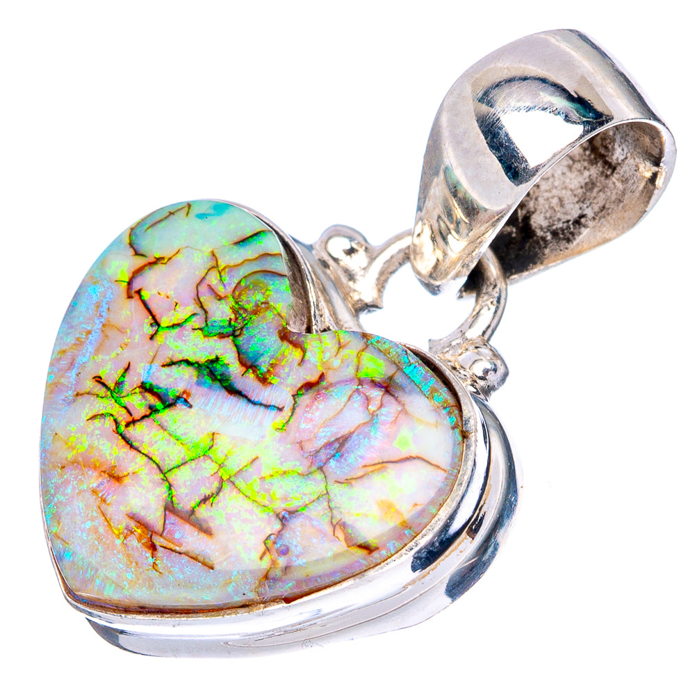 Rare Sterling Opal Heart Pendant 1 1/8" (925 Sterling Silver) P42900