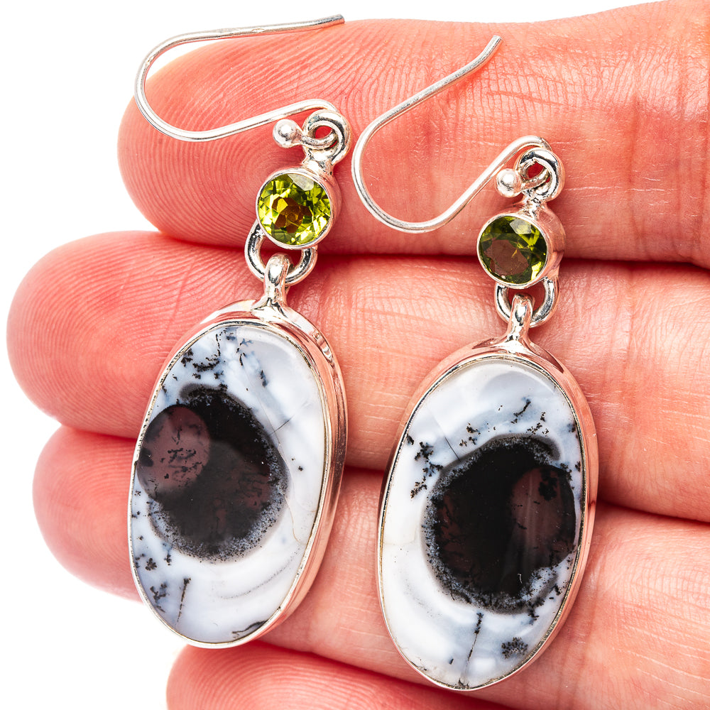 Premium Dendritic Opal, Peridot Earrings 2" (.925 Sterling Silver)