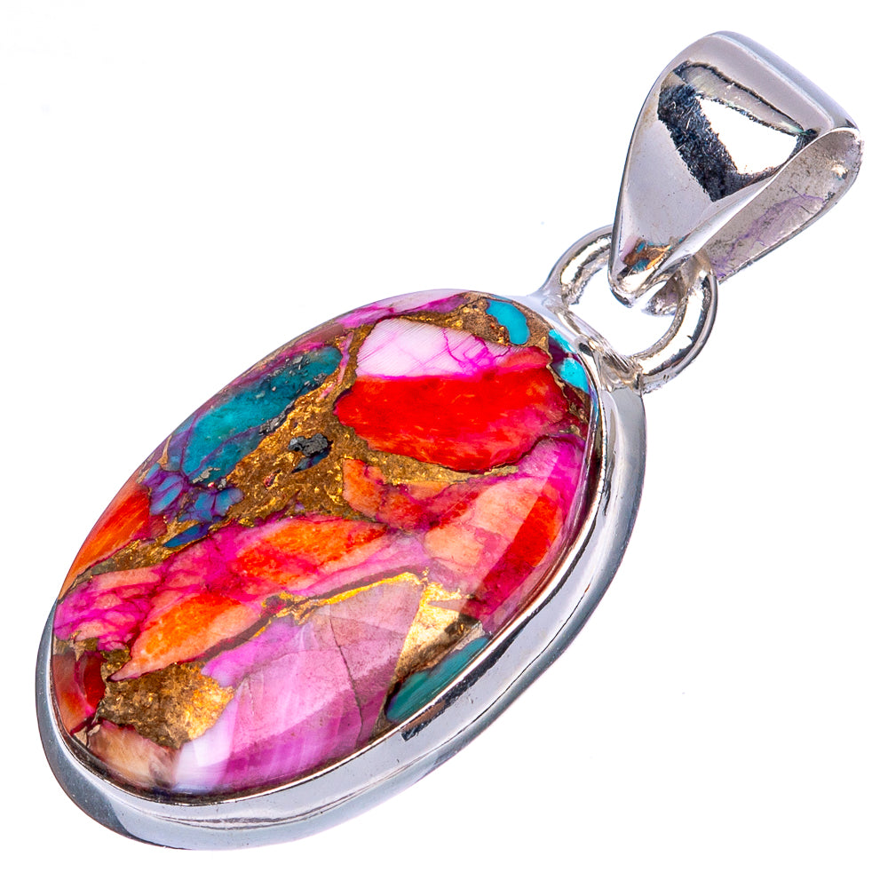Kingman Pink Dahlia Turquoise Pendants 1 1/4" (925 Sterling Silver) P42379