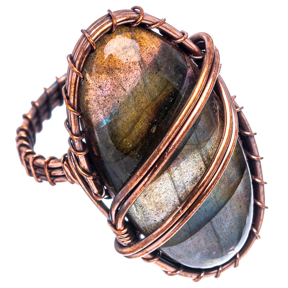 Labradorite Wire Wrap Ring Size 7.5 (Oxidized Copper)