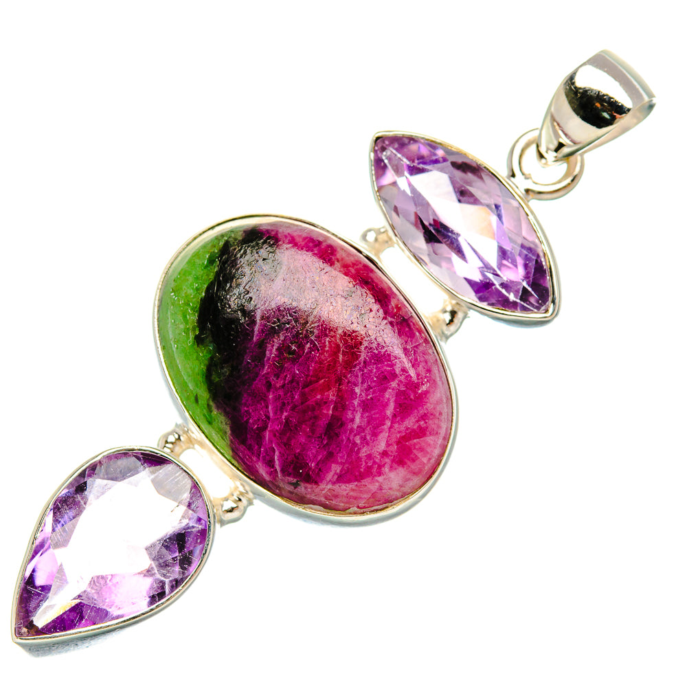 Ruby Zoisite, Amethyst Pendant 2" (925 Sterling Silver) PD37902