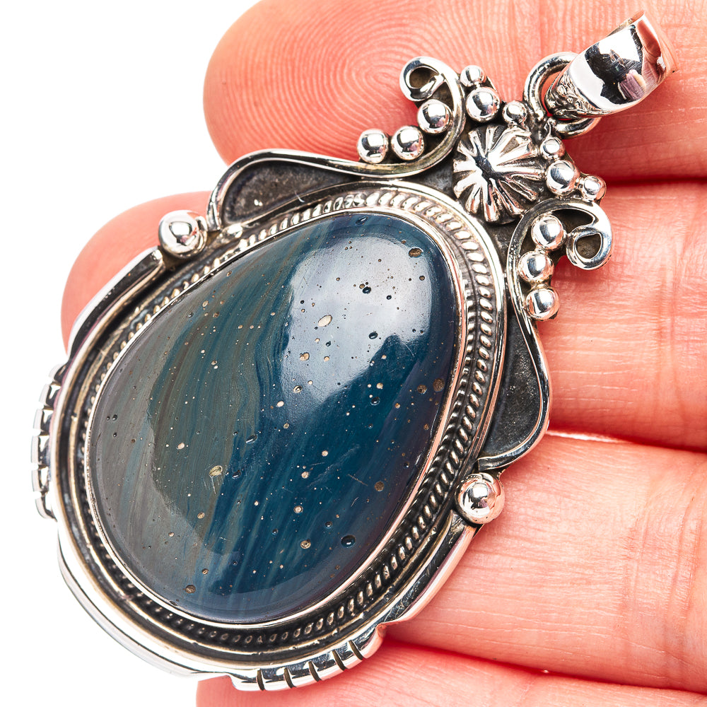 Premium Blue Slag Pendant 2 1/8" (.925 Sterling Silver)