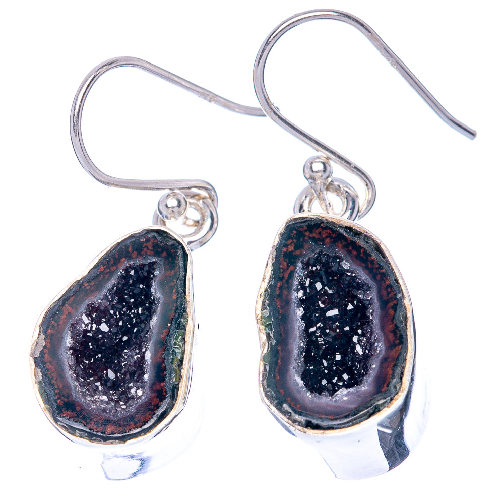 Premium Black Geode Slice Earrings 1 1/4" (925 Sterling Silver) E1271