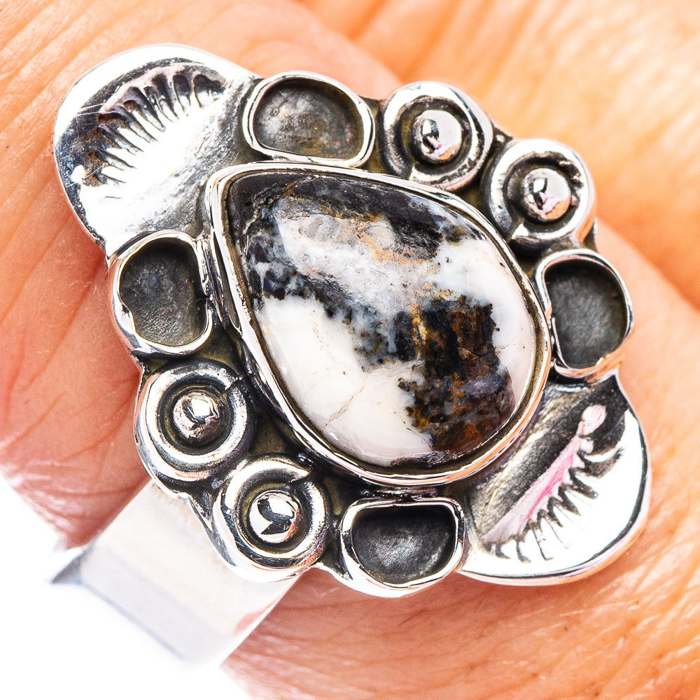 Exclusive White Buffalo Turquoise Ring Size 8 Adjustable (.925 Sterling Silver)