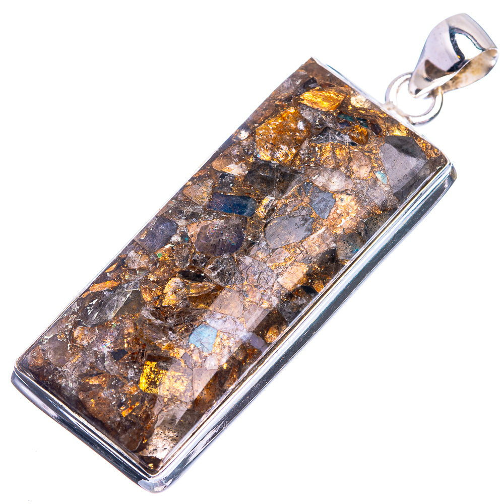 Copper Composite Rainbow Moonstone Pendant 2 1/8" (925 Sterling Silver) P39014