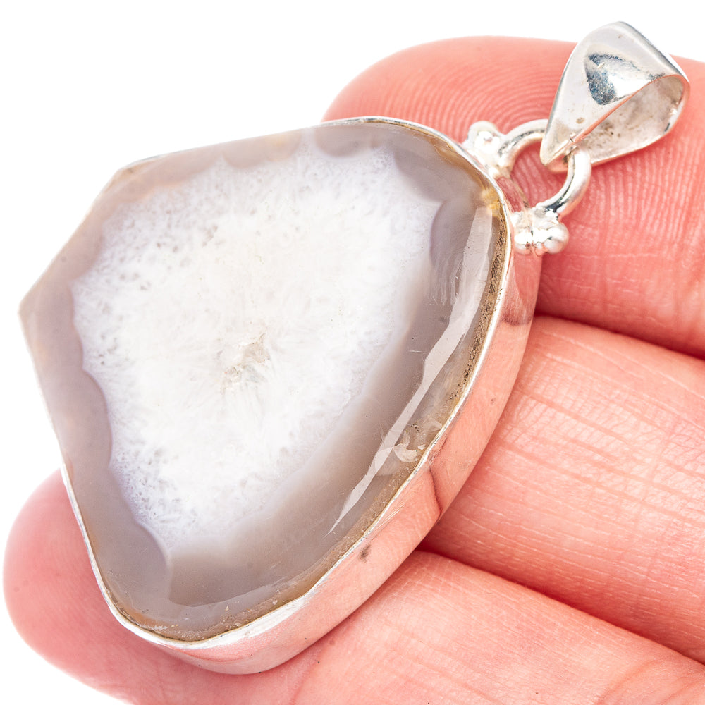 White Geode Slice Pendant 1 5/8" (925 Sterling Silver) P40618