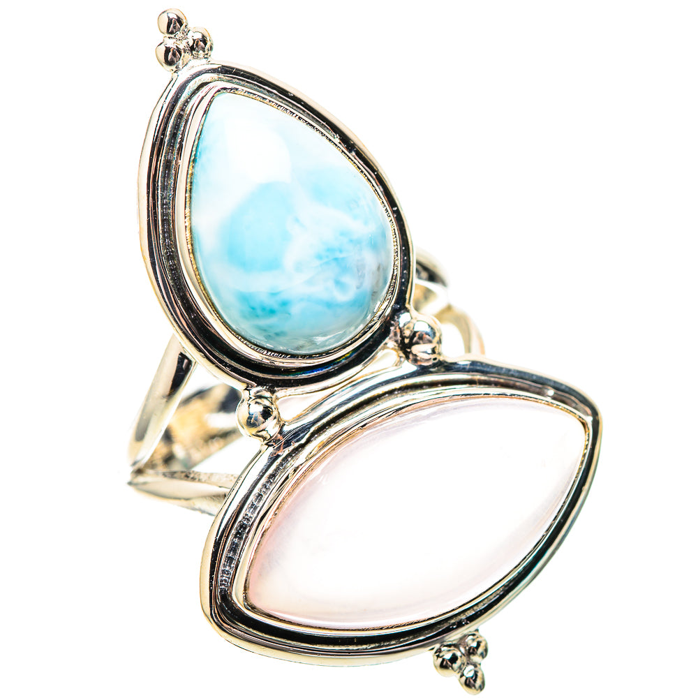 Large Rose Quartz, Larimar Ring Size 7.25 (925 Sterling Silver) RING139115