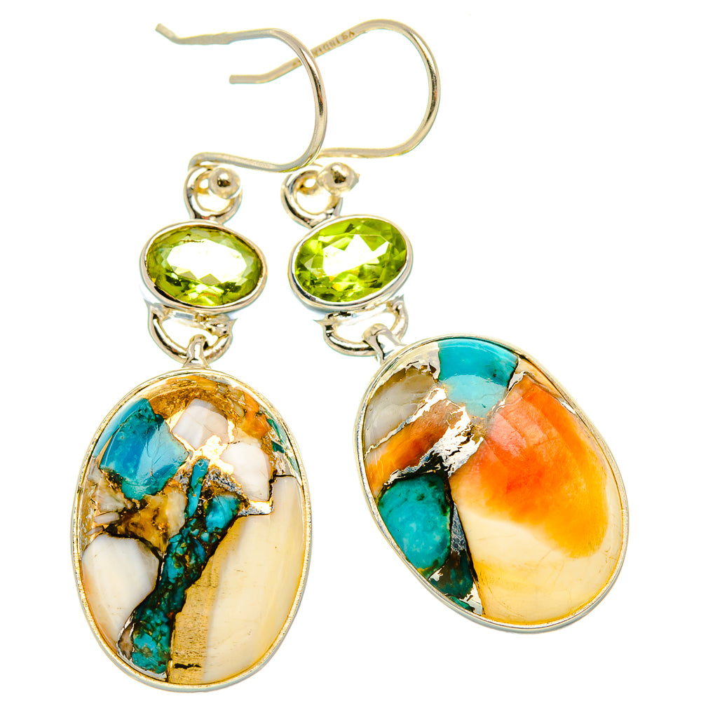 Spiny Oyster Turquoise, Peridot Earrings 1 3/4" (925 Sterling Silver) EARR432028