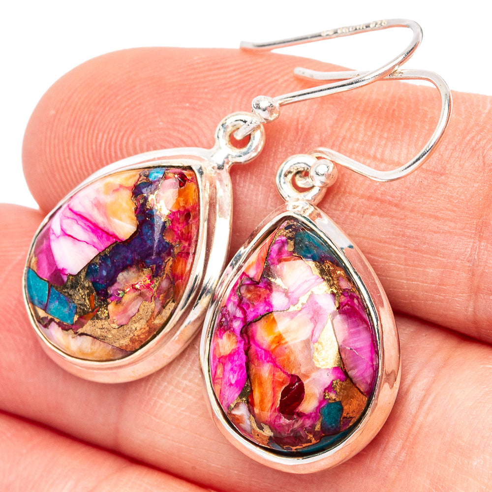 Kingman Pink Dahlia Turquoise 925 Sterling Silver Earrings 1 3/8" (925 Sterling Silver) E2197