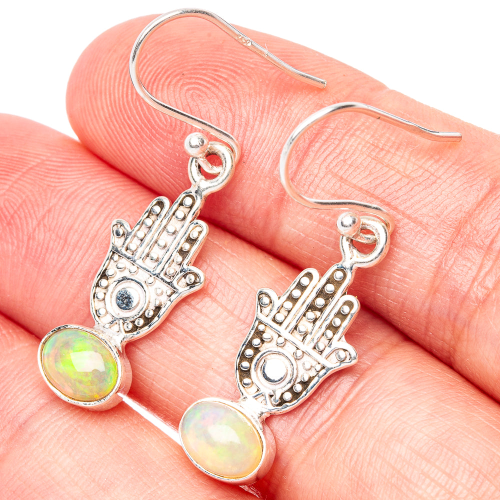 Rare Ethiopian Opal Peace Earrings 1 3/8" (925 Sterling Silver) E1551