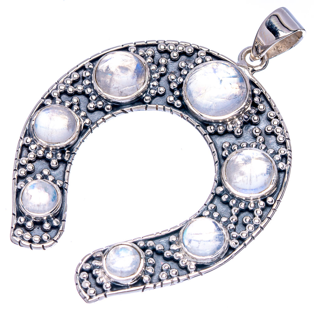 Signature Rainbow Moonstone Horseshoe Pendant 2 1/8" (925 Sterling Silver) P42296