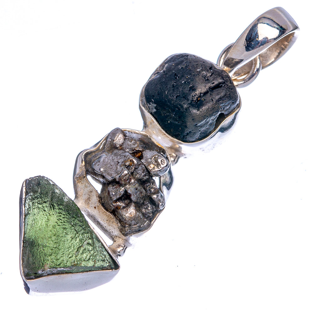 Rare Czech Moldavite, Pyrite, Tektite Pendant 1 5/8" (925 Sterling Silver) P40393
