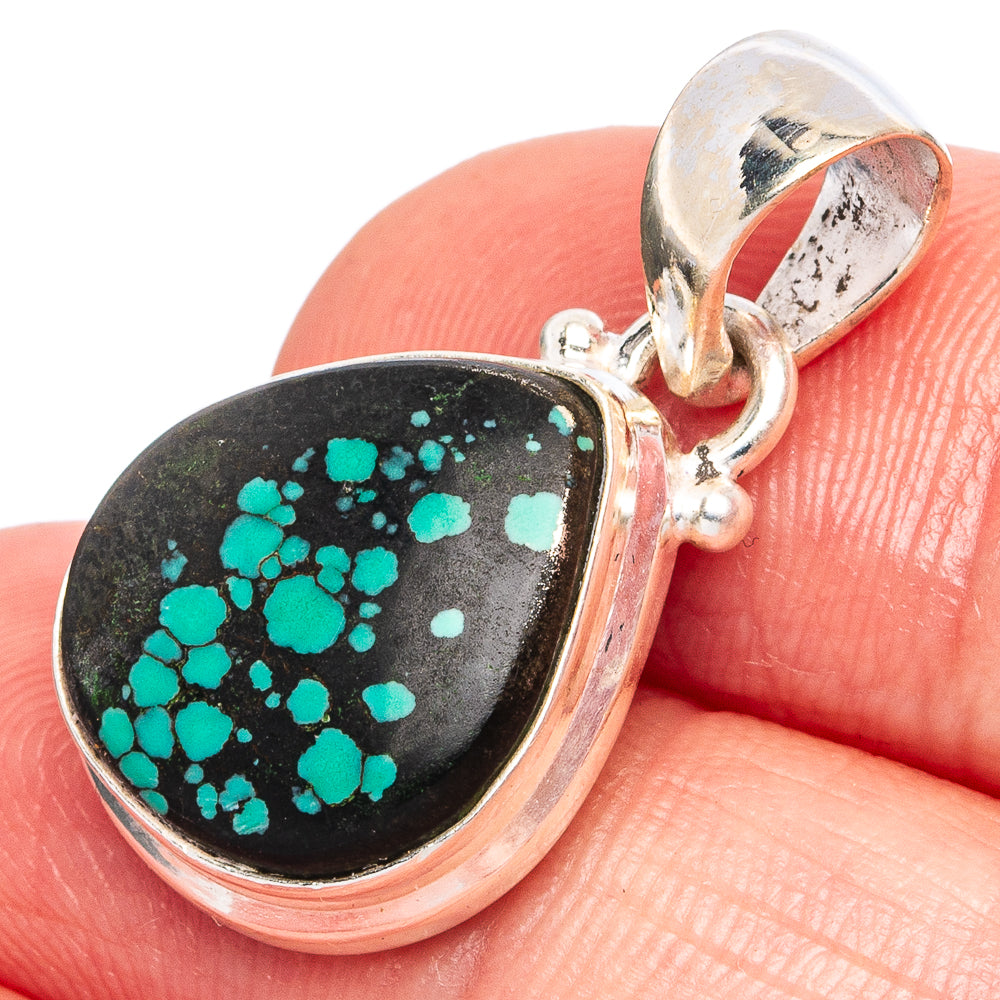 Rare Arizona Spider Web Turquoise Pendant 1 1/8" (925 Sterling Silver) P43307