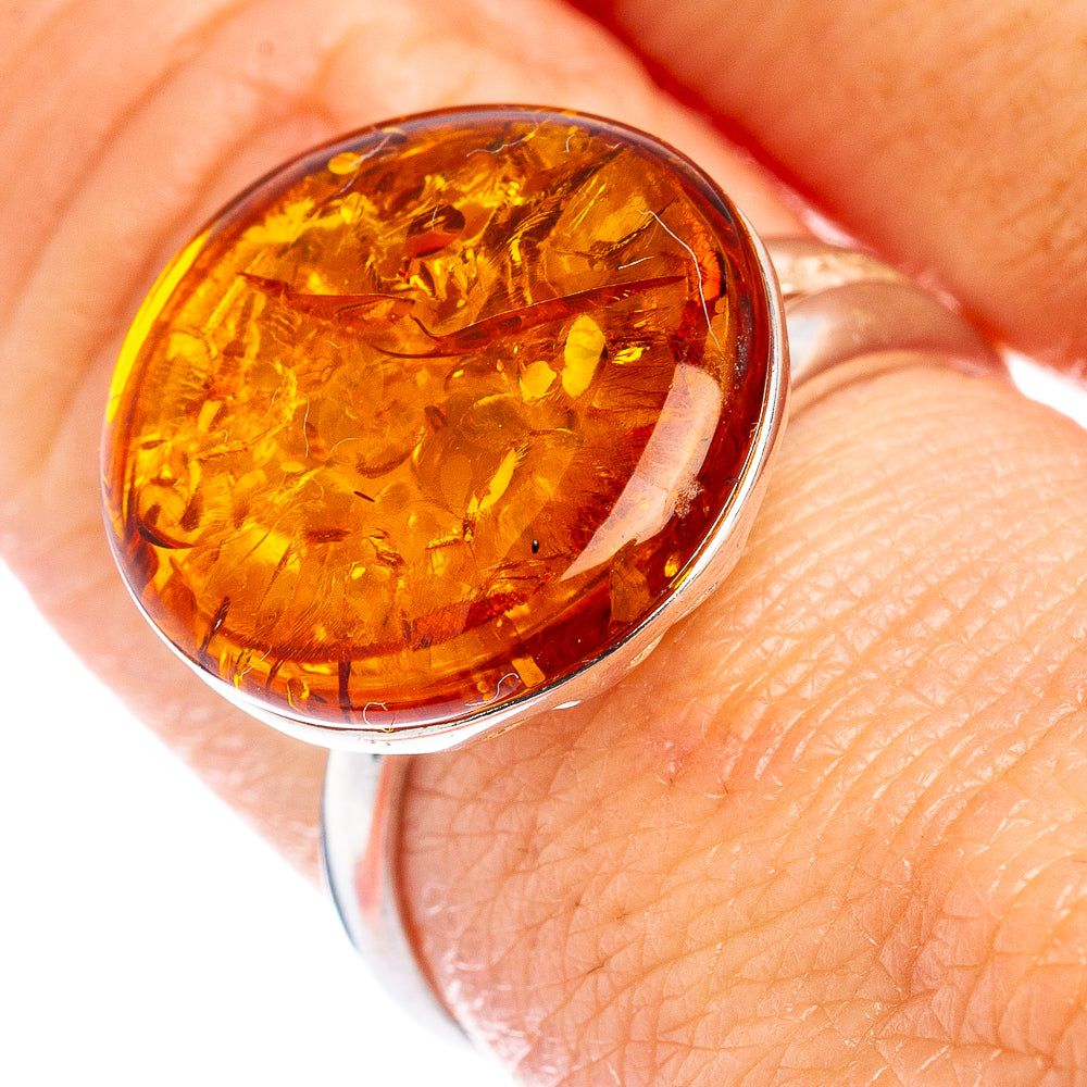 Baltic Amber Ring Size 8 Adjustable (.925 Sterling Silver)