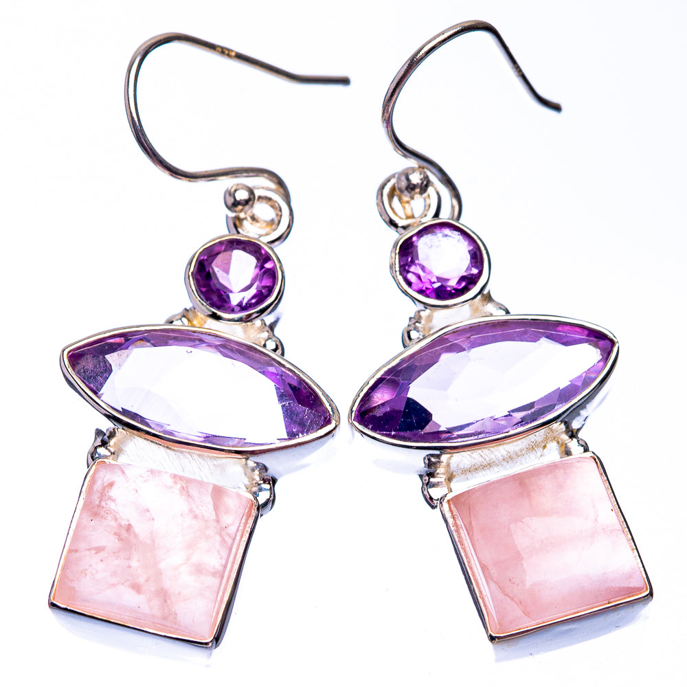 Rose Quartz, Amethyst Earrings 1 5/8" (925 Sterling Silver) E432384
