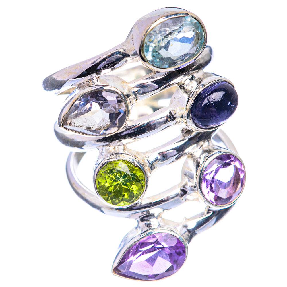 Large Blue Topaz, Tanzanite, Peridot, Amethyst, White Quartz Ring Size 5.75 (925 Sterling Silver) RING143365