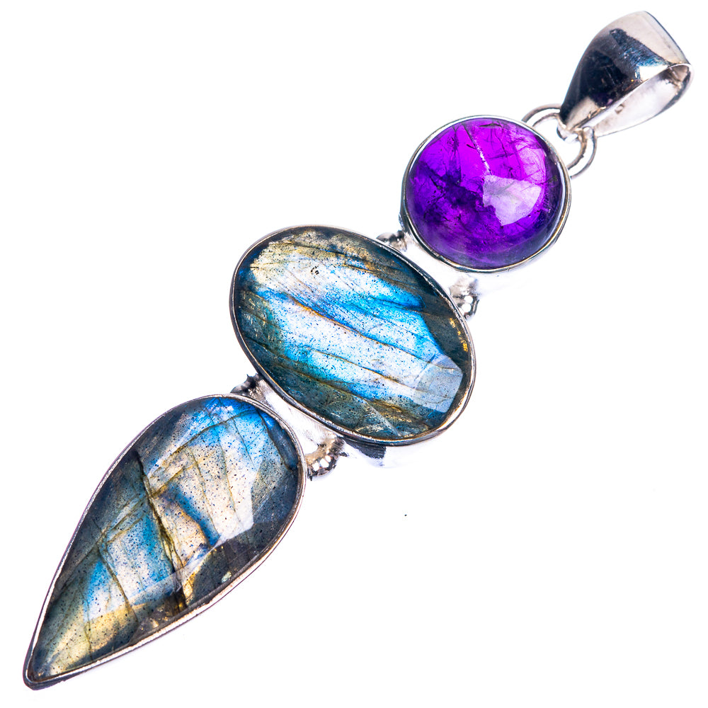 Labradorite, Amethyst 925 Sterling Silver Pendant 2 1/4"