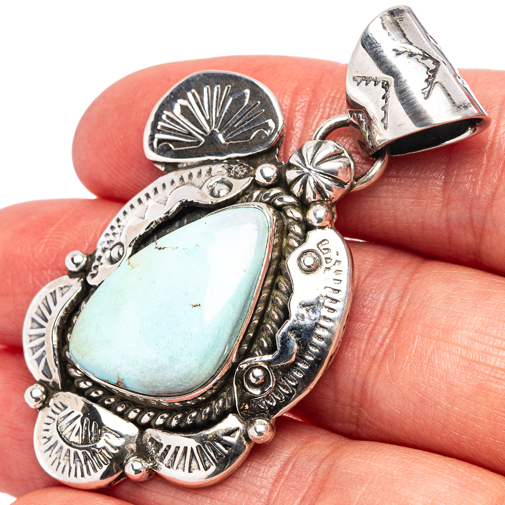 Exclusive Native Style Golden Hills Turquoise Pendant 2" (.925 Sterling Silver)