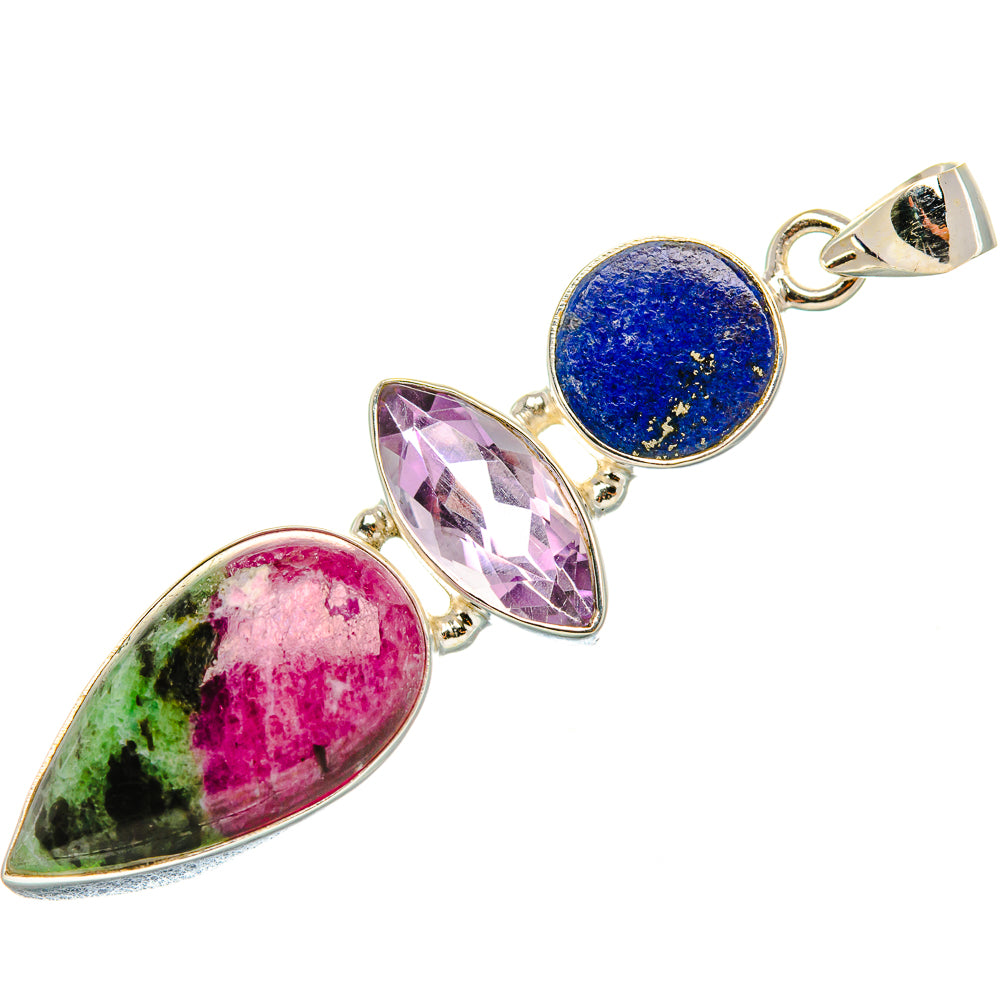 Ruby Zoisite, Amethyst, Lapis Lazuli Pendant 2 1/4" (925 Sterling Silver) PD37989