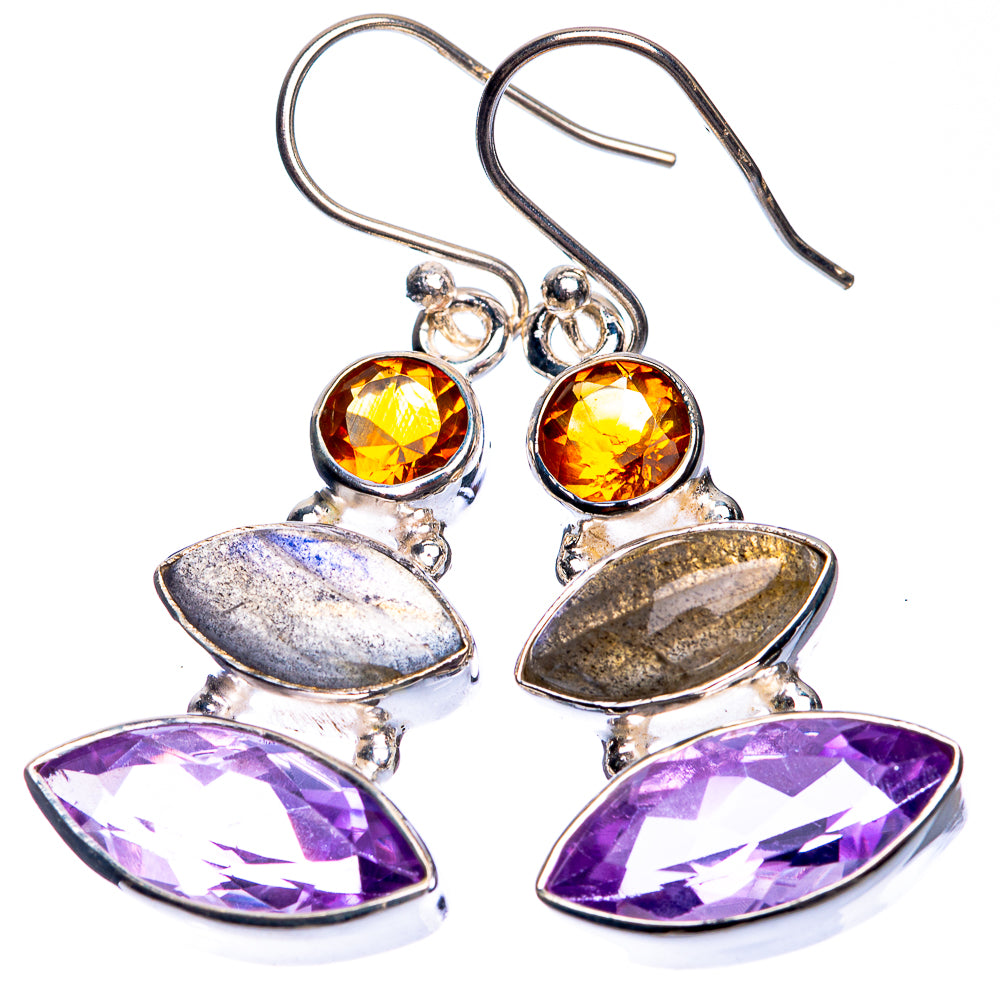 Amethyst, Labradorite, Citrine Earrings 1 1/2" (925 Sterling Silver) E432630