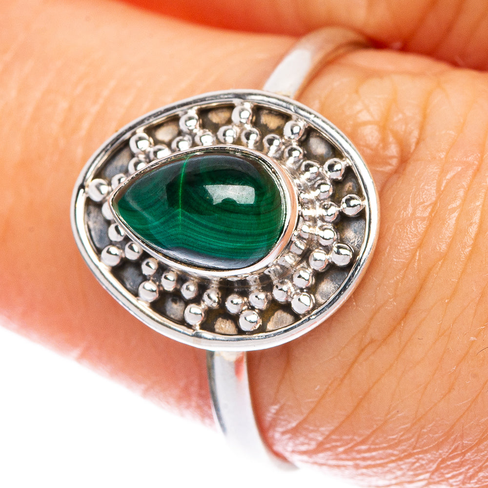 Malachite Dainty Ring Size 7.75 (925 Sterling Silver) R1012